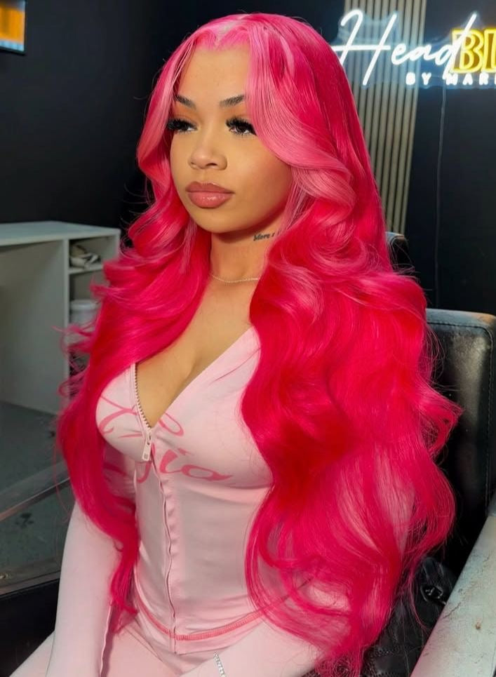 Barbie Drip Wave Wig – Hot Pink with Baby Pink Money Piece | 13x6 HD Lace | 220 Density 💖✨
