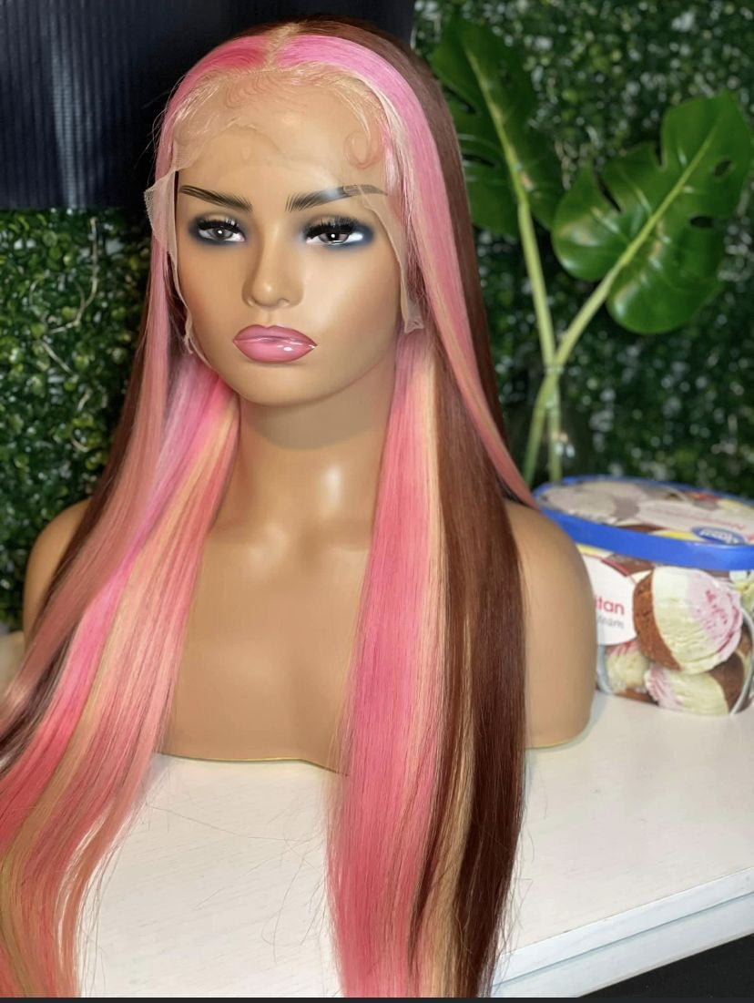 Neapolitan Dream Straight Wig – 13x6 HD Lace | 220 Density 🩷🤎🍦✨