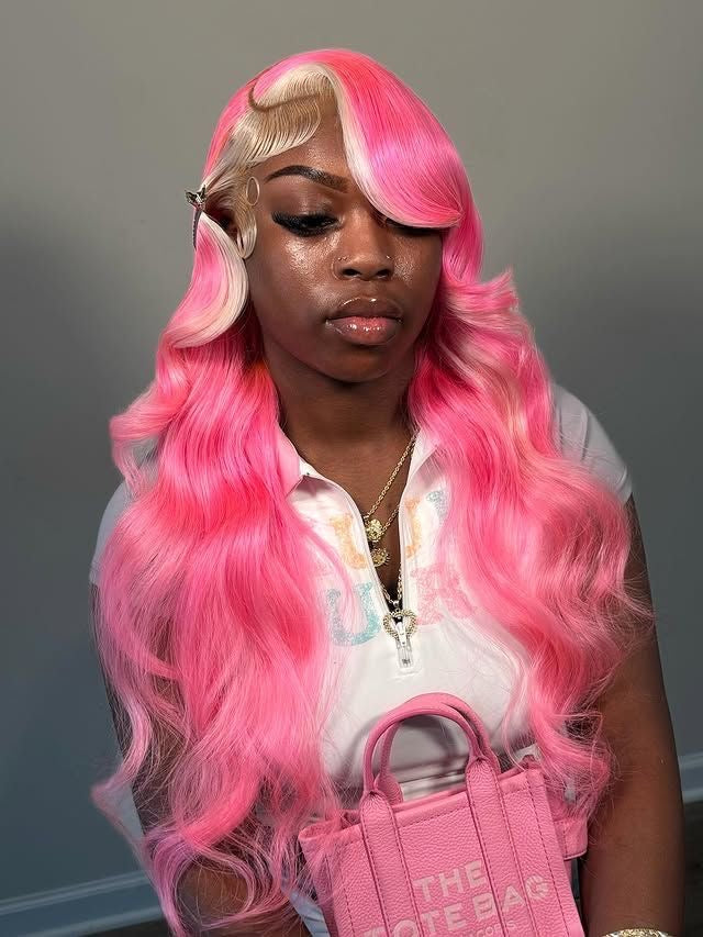 Cotton Candy Blonde Money Piece Body Wave Wig – Baby Pink & 613 | 13x6 HD Lace | 220 Density 🍬💗✨