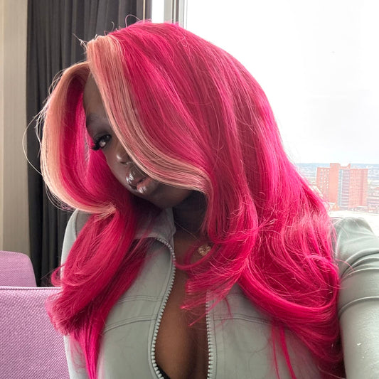Pink Princess Money Piece Wig – Hot Pink & Baby Pink | 13x6 HD Lace | 220 Density 💖✨