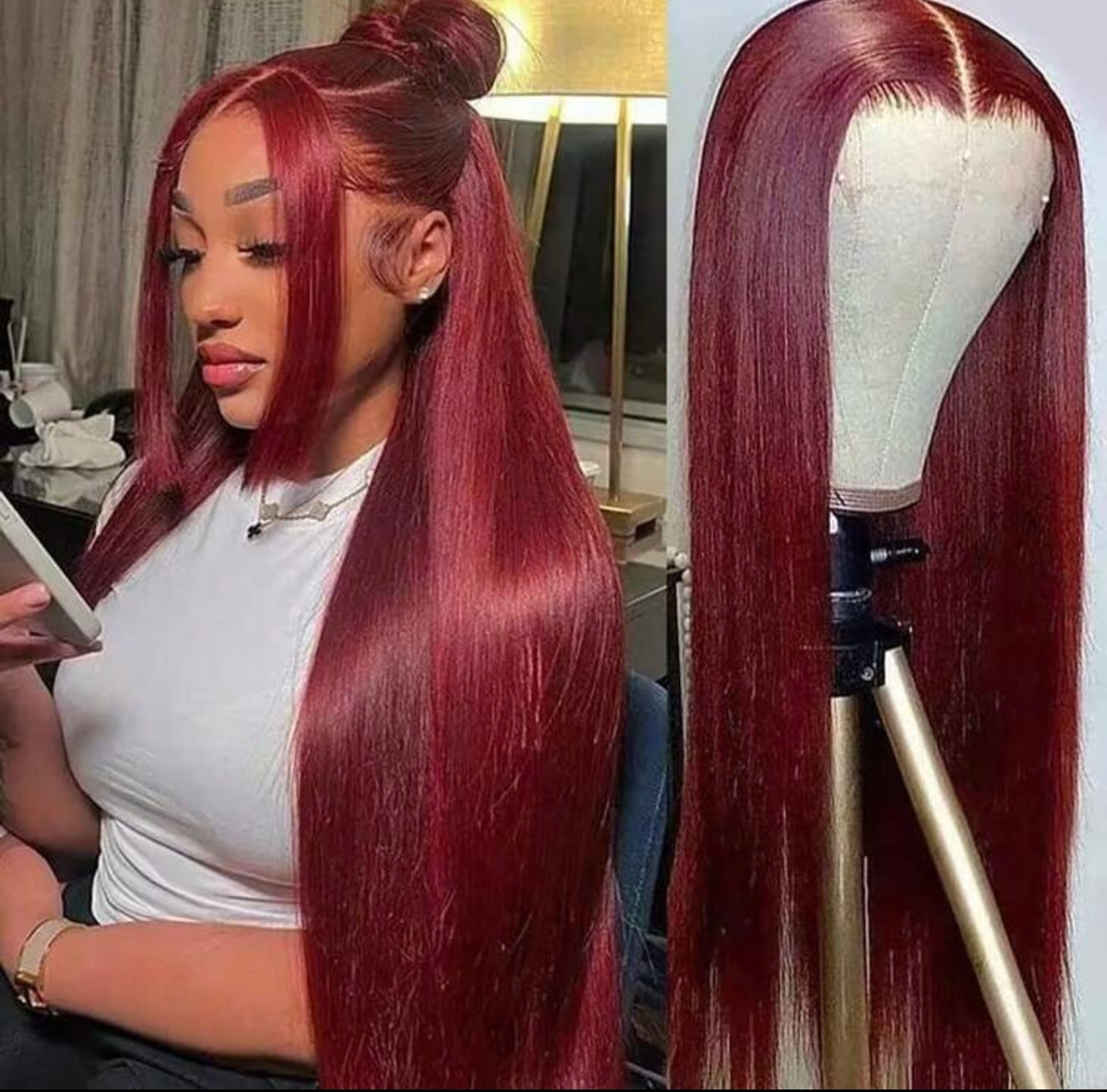 Baddie on a Budget Burgundy Straight Wig – 99J | 13x6 HD Lace | 200 Density 🍷✨