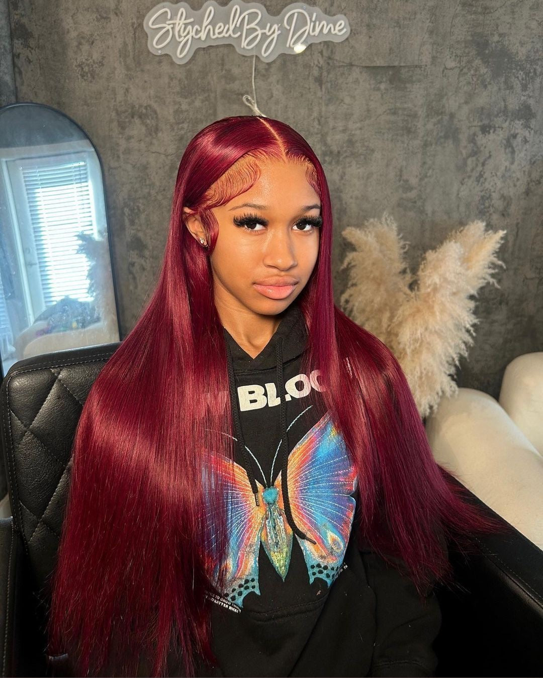 Baddie on a Budget Burgundy Straight Wig – 99J | 13x6 HD Lace | 200 Density 🍷✨