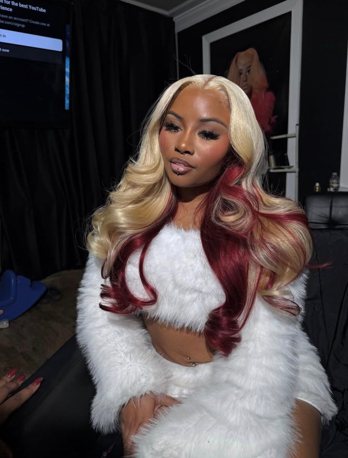 Baddie on a Budget Fire & Ice Wig – 613 with Red Peekaboo | 13x6 HD Lace | 220 Density 🔥❄️✨