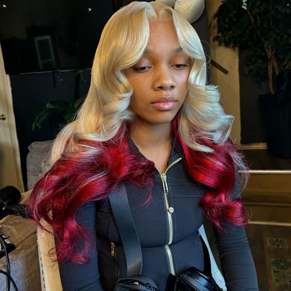 613 w red peekaboo straight